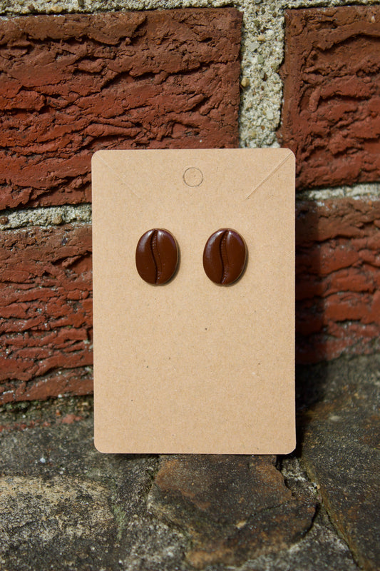 Espresso Bean Polymer Clay Stud Earrings