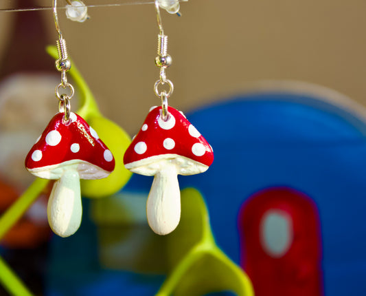 Polymer Clay Mushroom Earrings/.925 Sterling Silver