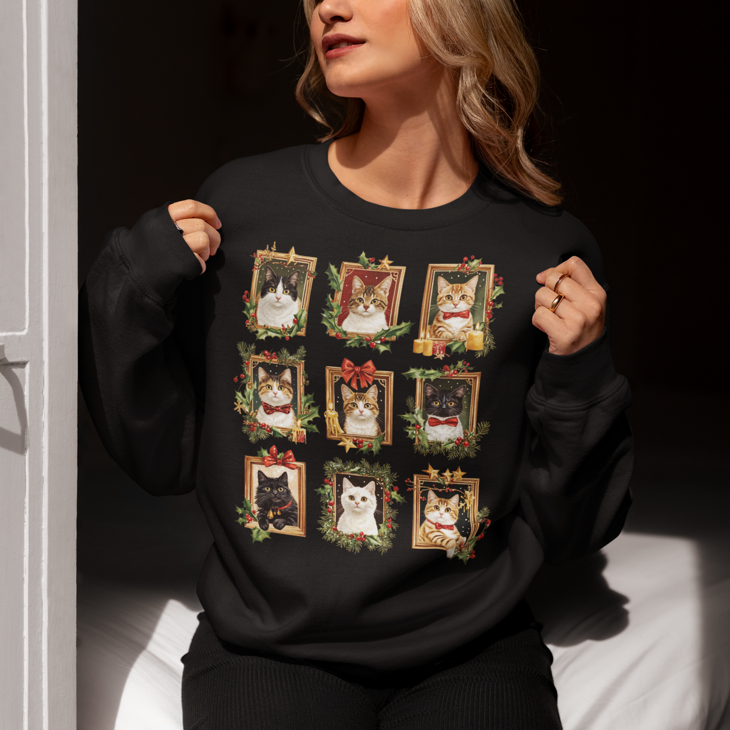 Christmas Cat Portraits Crewneck Sweatshirt